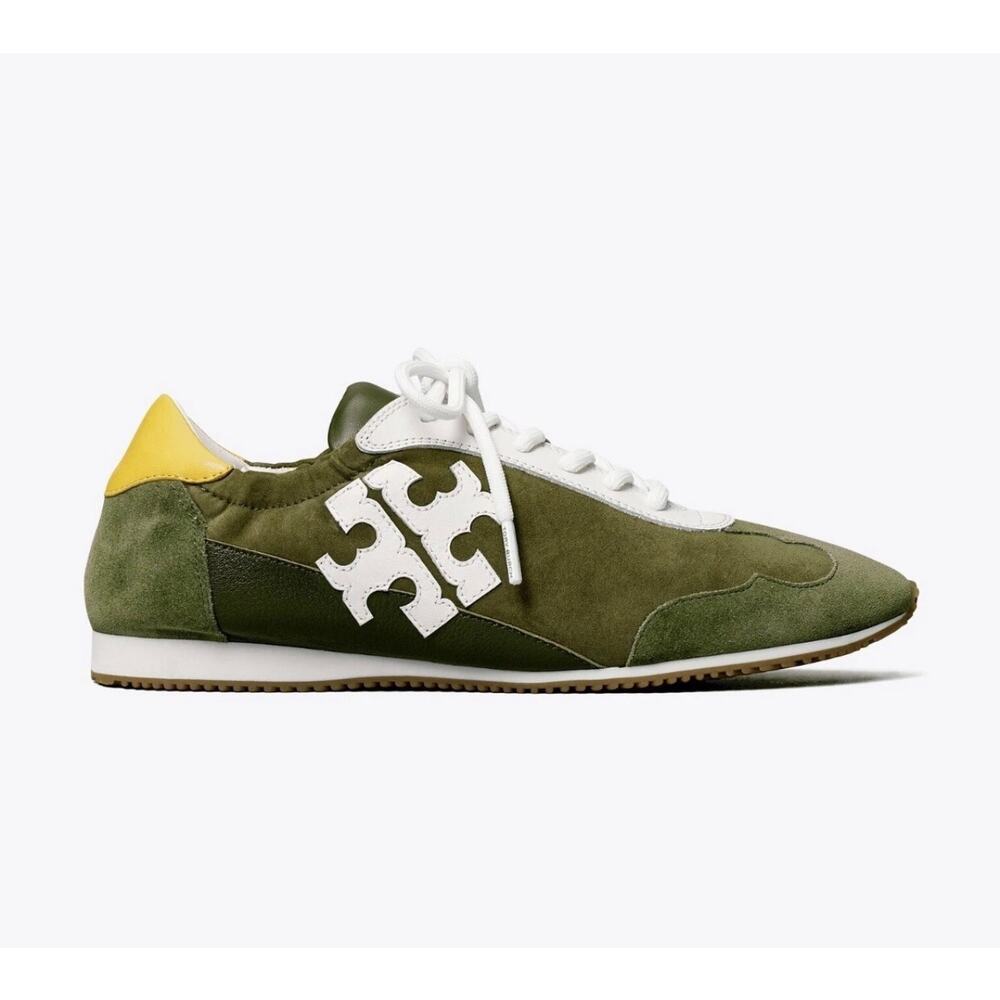 TORY BURCH TORY SNEAKER SUEDE/LEATHER LECCIO/NEW IVORY/YELLOW LOGO - Picture 2 of 4